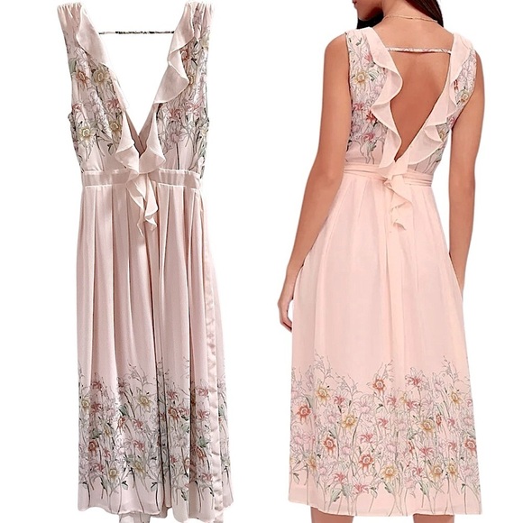 ASTR the Label Bristol Blush Pink Floral Print Midi Dress V-Neck Wrap Dress Sz S - Picture 5 of 16